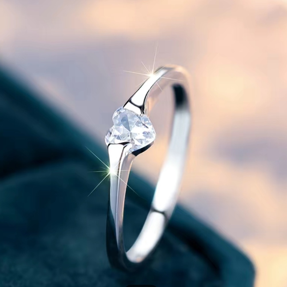 NWT 💍🤍 .925 STERLING SILVER ZIRCON HEART STONE ENGAGEMENT PROMISE RING Size 7 - Picture 7 of 10